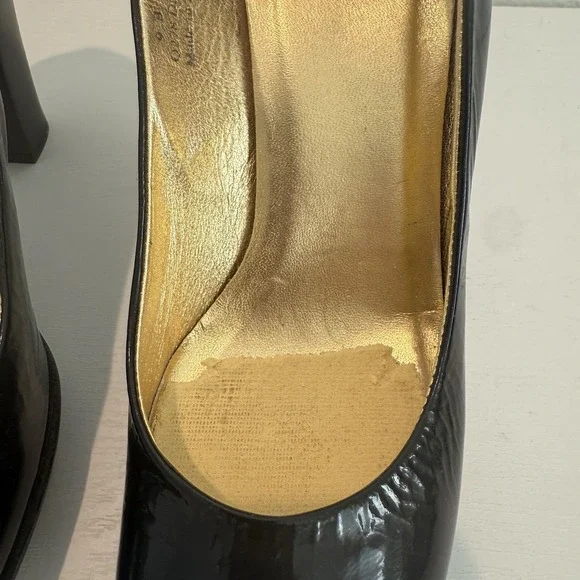 Vintage Coach Womens Pump Size 9 Black Patent Block Heel Platform Shoe Mob Wife - Picture 9 of 13